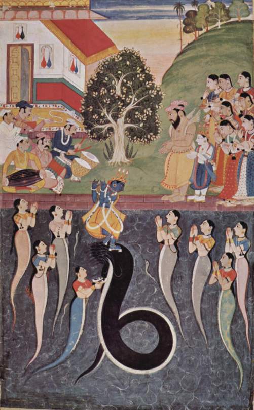 Krishna, Kaliya Naag & Nãga, audience w/Nanda Baba and Balarama